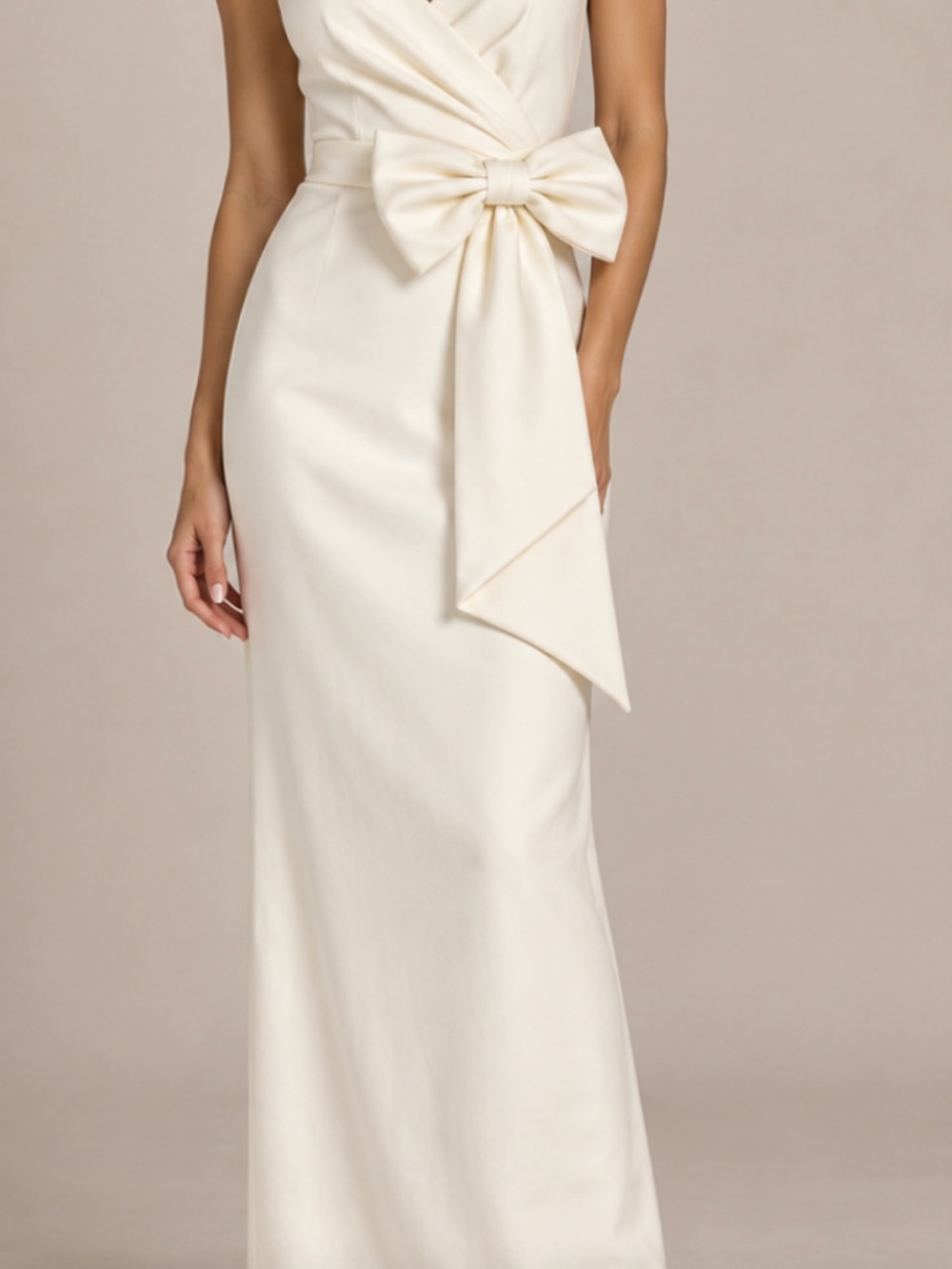 Aakaa Cream Maxi Dress with Statement Bow